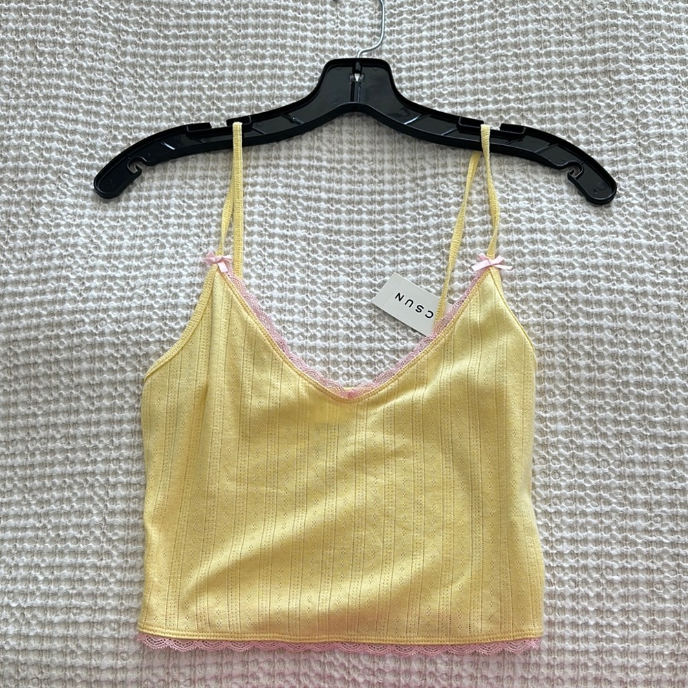 PacSun cropped yellow and pink tank with bows size small